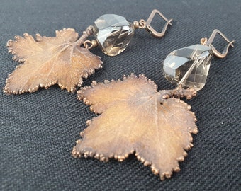 Earrings made of copper with natural rauchtopaz, made by the method of "galvanization", handmade, #3