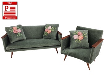 Tutorial for making an armchair and a sofa for a dollhouse in the style of the 60s