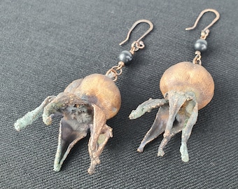 Earrings made of copper by the method of "galvanization", handmade, #2