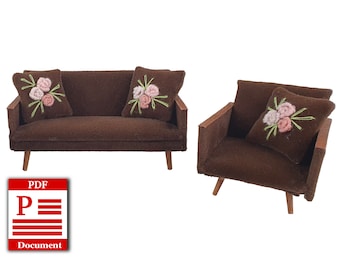 Tutorial for making an armchair and a sofa for a dollhouse in the style of the 60s