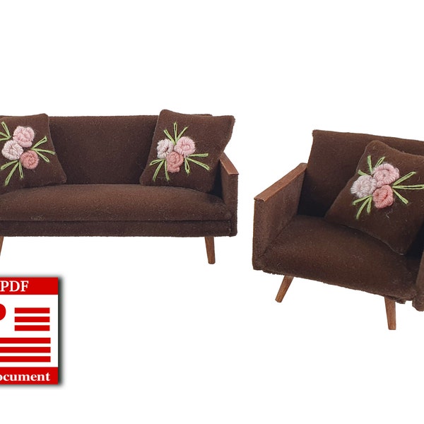 Tutorial for making an armchair and a sofa for a dollhouse in the style of the 60s