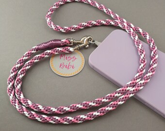 Handykette in lila rosa weiss. Mehrfarbig. Handyband handmade