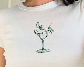 Duck Baby Tee, Duck Martini Shirt, Green Duck Mascot Tee, Game Day Baby Tee, College Tailgate Top, Y2K Crop Tee, Martini Tee