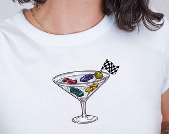 Race Car Baby Tee, Race Day Shirt, Checkered Flag Tee, Cute Baby Tee, Martini Tee, Gameday Crop Top, Sports Girl Shirt