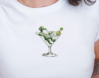 St. Patrick’s Day Baby Tee, Leprechaun Martini Shirt, Lucky Clover Crop Top, Cute St. Paddy’s Day Outfit, Irish Girl Party Tee