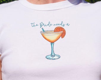This Bride Needs a Margarita Baby Tee, Bachelorette Party Shirt, Bride Drinking Tee, Funny Wedding Shirt, Y2K Coquette Crop