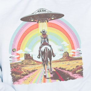 Space Cowgirl Graphic Sweatshirt, Retro Western Alien Hoodie, Cosmic Desert Pullover, Y2K Cowgirl Sweater