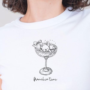 Frenchie-Tini Baby Tee: Cartoon French Bulldog Martini Shirt