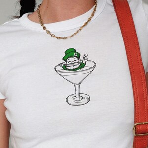 St Patty's Day Baby Tee Leprechaun Martini Trendy Retro Baby Tee St Paddys Day y2k Baby Tee St. Patrick's Day Baby Tee Luck of the Irish