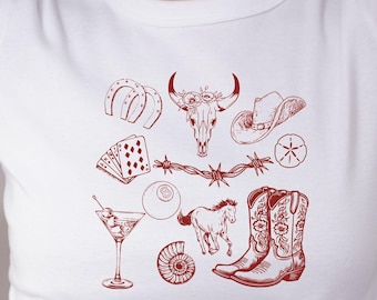 Y2K Cowgirl Crop Top: Western Rodeo Graphic Baby Tee