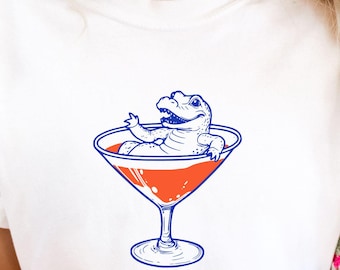 Alligator Martini Tee, Comfort Colors Oversized Shirt, Retro Alligator Graphic Tee, Game Day Outfit, College Town Shirt