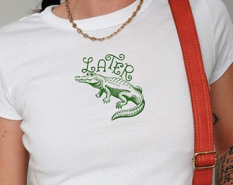 Later Gator Vintage 90s Y2K Baby Tee, Graphic Alligator Print, Retro Style Cropped T-Shirt, Funky Fashion Statement Shirt, Trendy Apparel