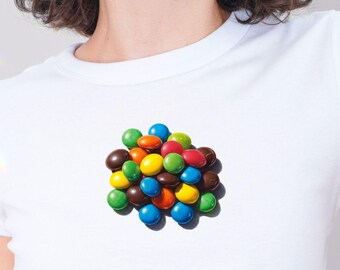 Candy Baby Tee, Candy Graphic Shirt, Colorful Candy Top, Y2K Crop Top, Sweet Treat Shirt, Fun Going Out Top