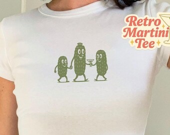 Pickle Martini Crop Top: Retro Foodie Tee, Coquette Y2K Shirt