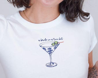 Tini Martini Bridal Party Tees, Bride Bridesmaid Maid of Honor Tipsy Bachelorette Shirts, Martini Bach Party Baby Tee, Wedding Crop Tops