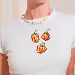 Habanero Pepper Baby Tee, Spicy Girl Shirt, Y2K Hot Sauce Aesthetic, Cute Foodie Crop Top, Chili Pepper Graphic Tee