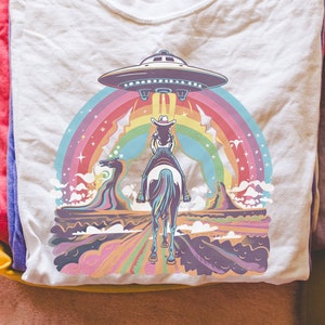 Retro Space Cowgirl Comfort Colors Tee: Western Graphic Shirt