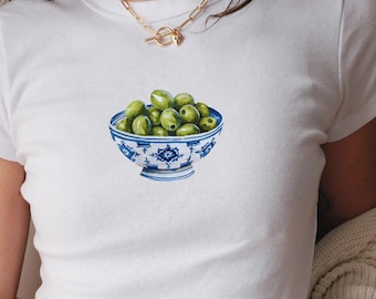 Olive Bowl Baby Tee: Y2K Coquette Crop Top