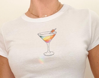 Pride Martini Baby Tee: Y2K Rainbow Crop Top
