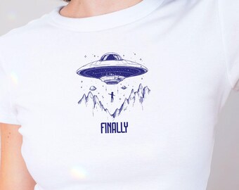 Alien Abduction Crop Top: Funny UFO Conspiracy T-Shirt