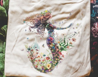 Wildflower Mermaid Shirt, Mermaid Tshirt, Mermaidcore, Mermaid Lover, Mermaid Birthday Gift, Mermaid Shirts for Girl, Sea Tee, Floral Shirt