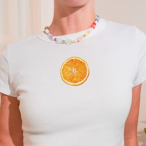 Orange Print Baby Tee, Y2k Graphic Baby Tee, 90s Baby Tee, Trending Fruit Shirt, Y2k Shirt, Y2K 90s Baby Tee, Gift for Teen, Orange Shirt