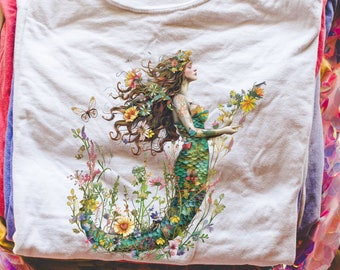 Wildflower Mermaid T-Shirt: Comfort Colors Tee, Boho Beachcore
