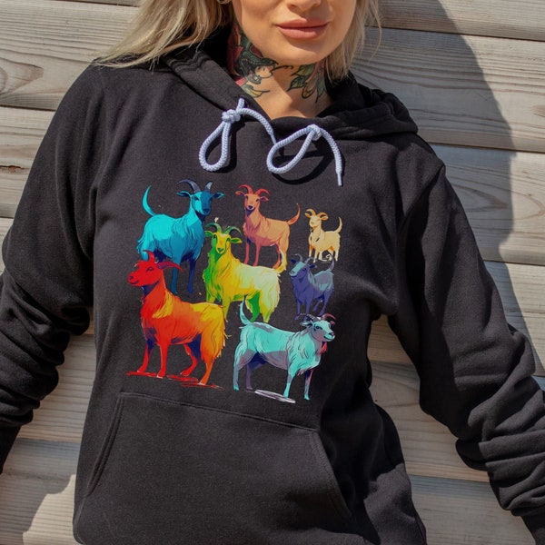 Goat Sweatshirt, Barnyard Shirt, Goat Hoodie, Goat Lover Animal Shirt, Breeds, In A Row, Farm Animals Tee, Goat Sweater, Goat Sponge Fleece