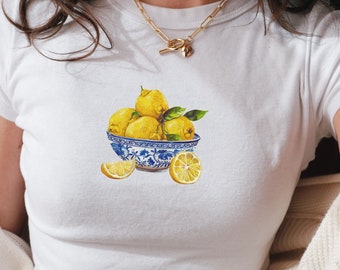 Lemon Graphic Cropped Baby Tee: Y2K Foodie Shirt