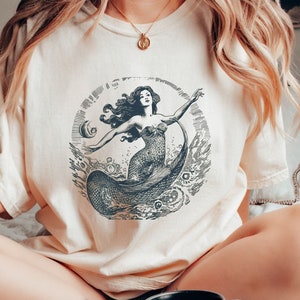 Vintage Mermaid Graphic T-Shirt: Comfort Colors Oversized Sea Tee