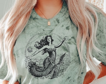 Vintage Mermaid Shirt, Mermaid Tshirt, Mermaidcore, Made to Order, Mermaid Gift, Tie Dye Shirt, Oversized Shirt Sea Tee Color Blast