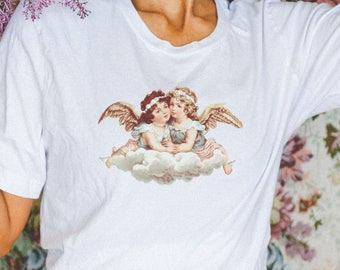Camiseta vintage con ángel, estética coqueta, Dollette, Angel Core, camiseta de inspiración vintage, camiseta estética Y2k, camiseta vintage con querubín de moda