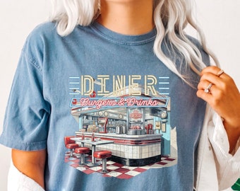 Camiseta gráfica Retro Diner: Camisa americana vintage Comfort Colors®