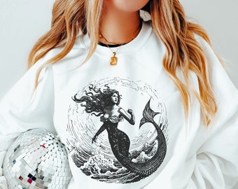 Vintage Mermaid Sweatshirt: Celestial Witch Sea Goddess Shirt