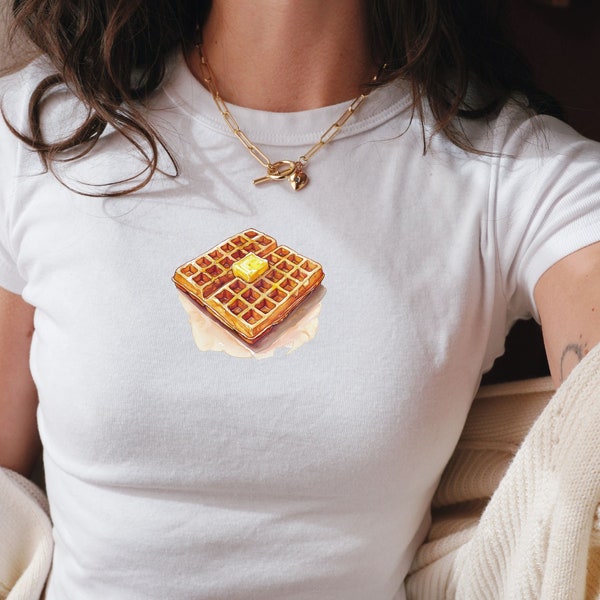 Waffle Baby Tee Y2K Baby Tee 90s Style Food Shirt Baking Gift Cooking Lover Tee Sunday Brunch T-Shirt Retro Foodie Tee Gift for Teen