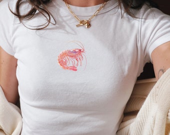 Tee-shirt bébé crevettes des années 90 ans collage esthétique océan poisson bébé tee-shirt animal côtier cadeau côtier femme crevettes culture T-shirt cadeau tendance pour ado