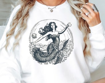 Vintage Mermaid Sweatshirt: Celestial Witch Sea Goddess