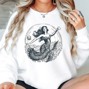 Mermaid Sweatshirt, Vintage Mermaid Sweater, Celestial Witch Shirt, Sea Goddess, Mystical Mermaid Siren Shirt, Witchy Clothing, Mermaidcore
