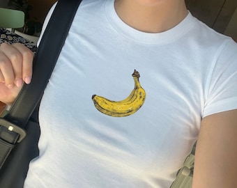 Banana Baby Tee, Coconut Girl Aesthetic, vintage fruit Shirt, 90s Y2k Baby Tee, Downtown Teenage Girl Gift, Tropical Crop Top