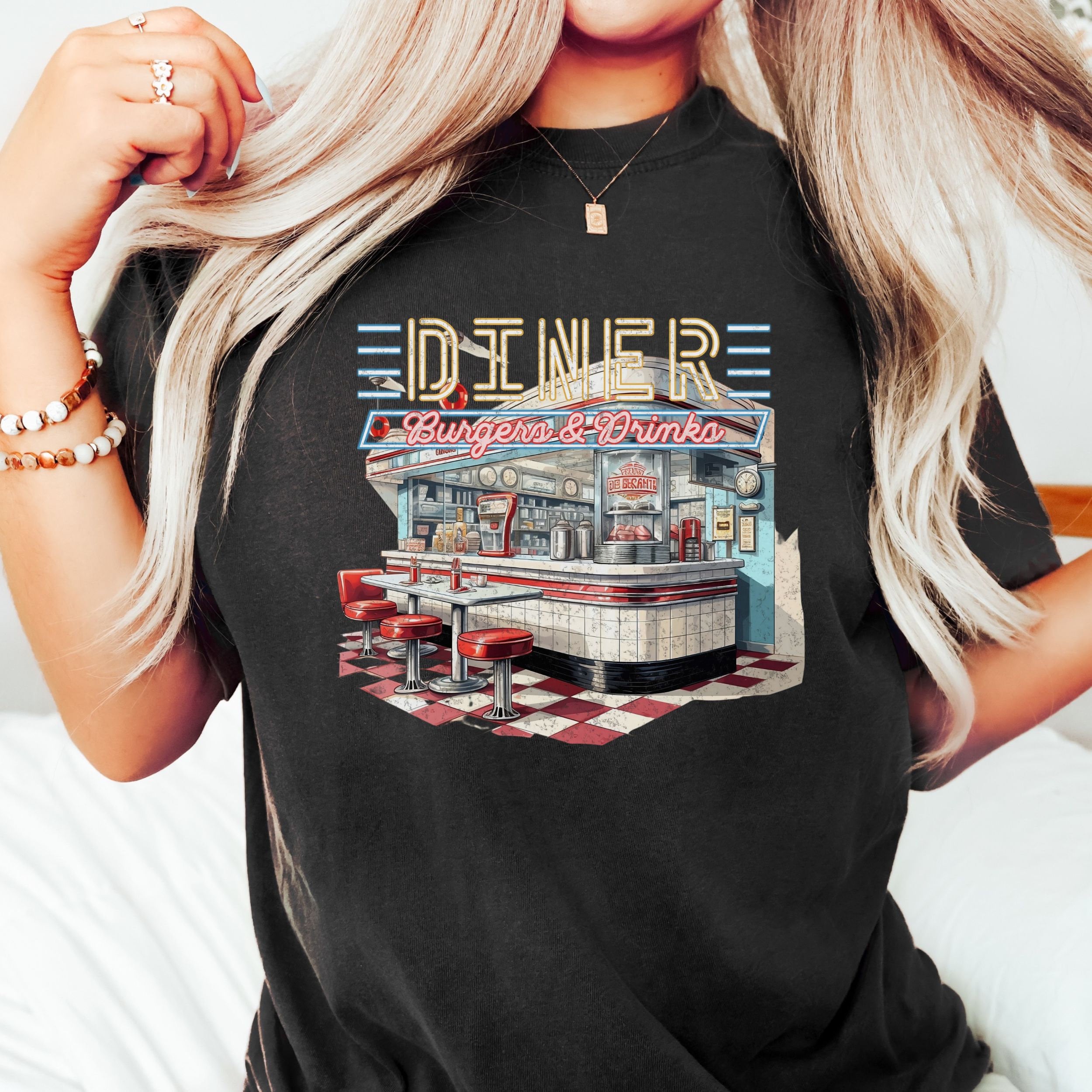 Vintage American Shirt, Retro Diner Shirt, Burger Tee