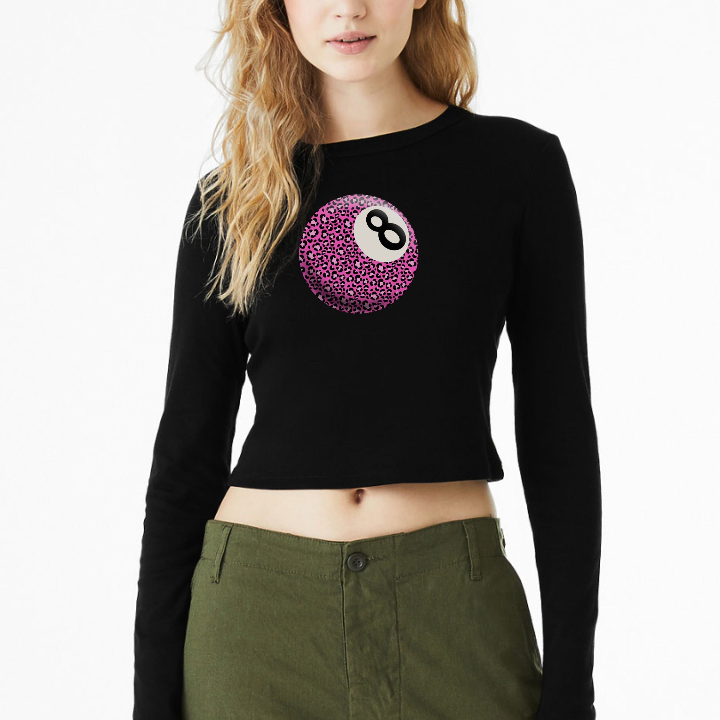 Leopard Print 8 Ball Y2K Baby Tee, Trendy Shirt, Leopard Print