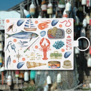 Cartera con llavero y tarjetero de cuero blanco de Fisherman Coquette, regalos de tendencia para ella, regalos femeninos, regalos geniales de estética coqueta