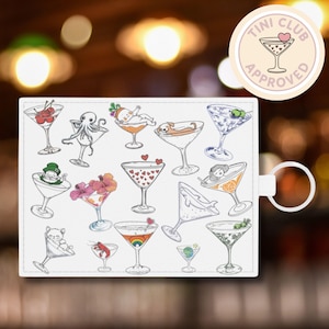 Llavero con forma de copa de Martini, tarjetero para Tini Club, billetera para cócteles, billetera con gráficos divertidos, regalo para chica de bar, billetera de piel sintética, regalo para ella