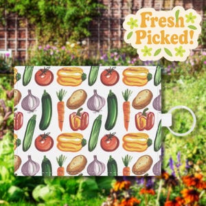Portefeuille à imprimé légumes, pochette pour cartes Garden Club, joli portefeuille à légumes, porte-monnaie Farmer's Market, cadeau Cottagecore pour jardiniers, porte-clés