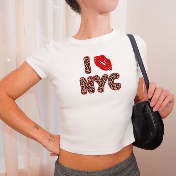 Leopard Print New York Y2K Baby Tee, I Love NY Shirt