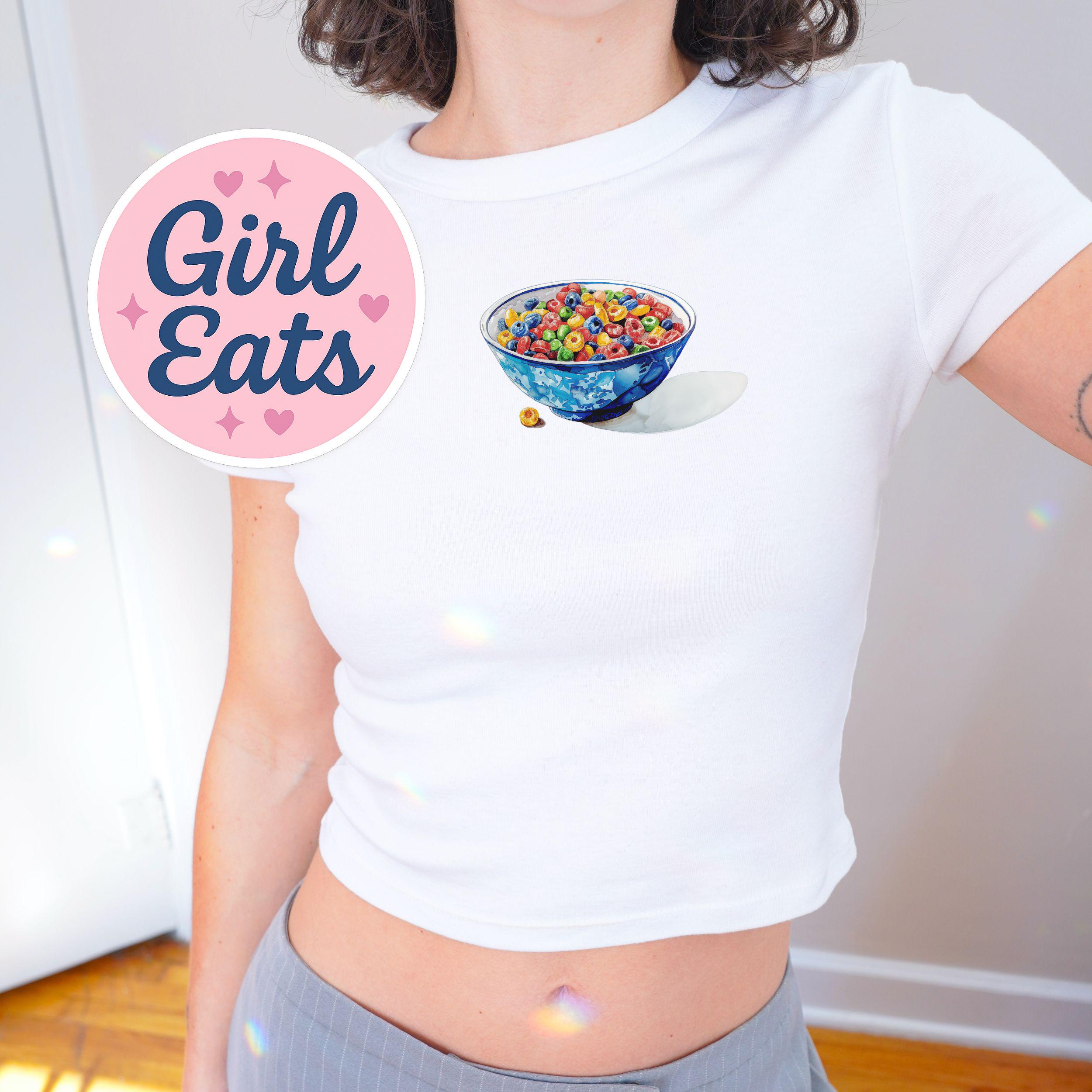 Fruity Cereal Graphic Baby Tee: Y2K Crop Top