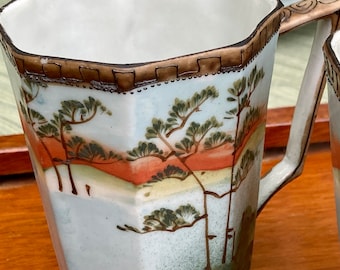 1920s Art Deco Je-Oh China Cup: Handpainted Pine Forest