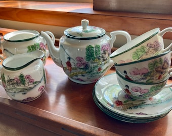 1910s Geishaware tea set (10pc, eggshell porcelain, Nippon)