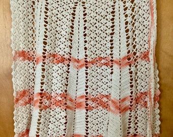 Hostess apron (variegated peach and cream, crocheted), c. 1950s