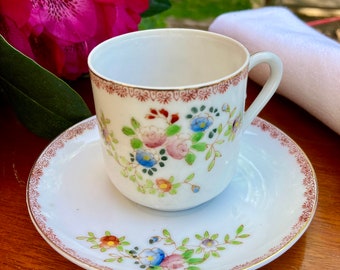 Handpainted Japanese demitasse tea cup and saucer ("Made in Occupied Japan," 1945-1952)